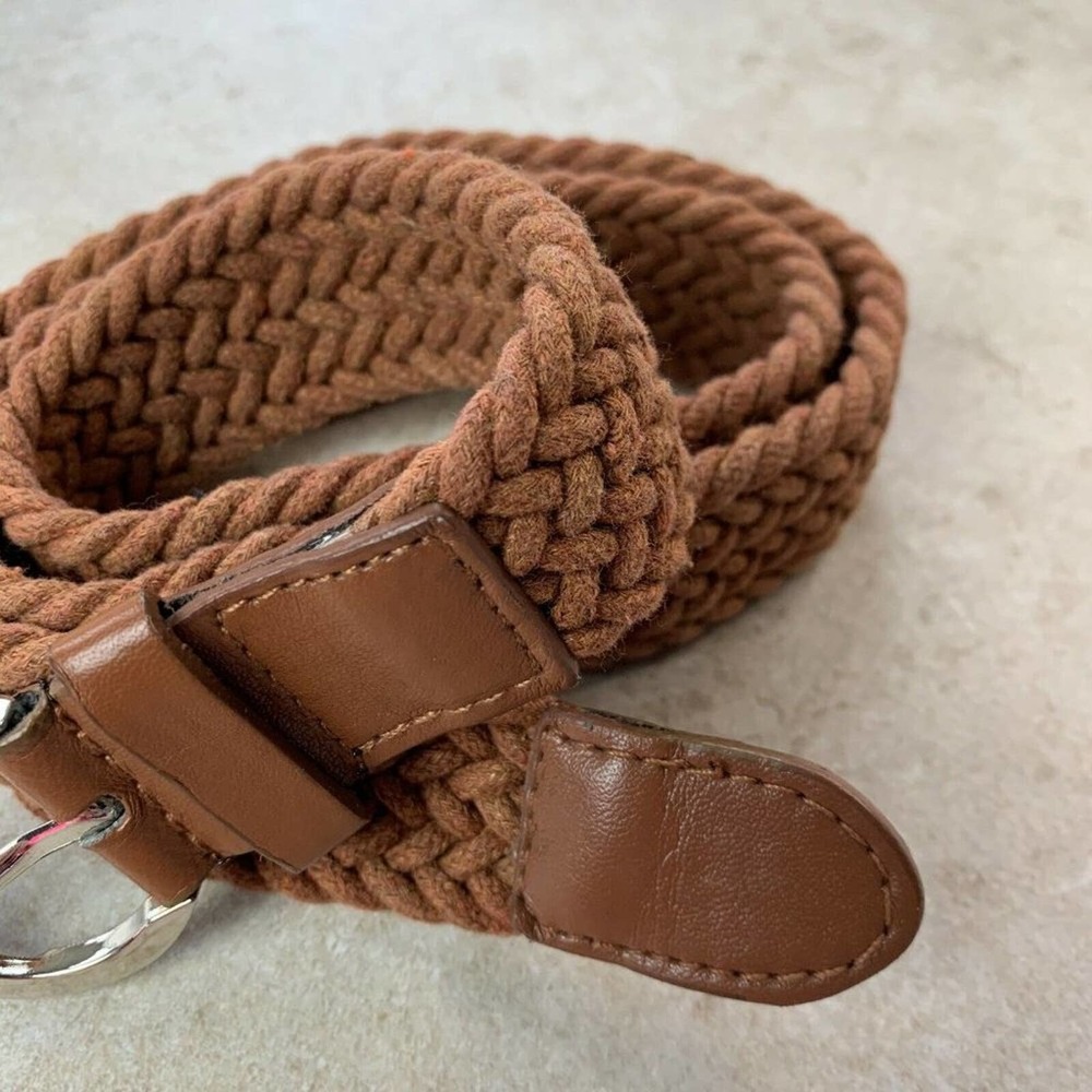 FAUX LEATHER + COTTON CANVAS Belt — Woven Brown - Picture 3 of 8
